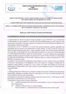Appel à candidature pour le poste Responsable Administratif et Financier de l'Antenne FASS/K.OCC du Kasaï