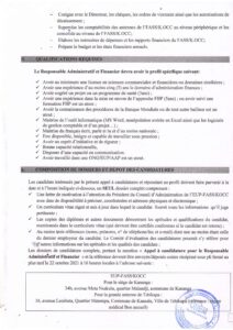 Appel à candidature pour le poste Responsable Administratif et Financier de l'Antenne FASS/K.OCC du Kasaï