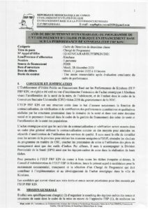 Avis de Recrutement d'un Chargé(e) de Programme de l'EUP FBP KIN
