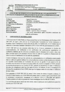 Avis de Recrutement d'un Chauffeur de l'EUP FBP KIN