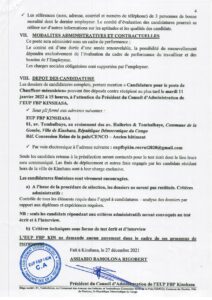 Avis de Recrutement d'un Chauffeur de l'EUP FBP KIN