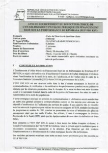 Avis de Recrutement du Directeur(trice) de l'EUP FBP KIN