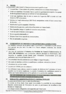 Avis de Recrutement d'un(e) Responsable Administratif et Financier de l'EUP FBP KIN