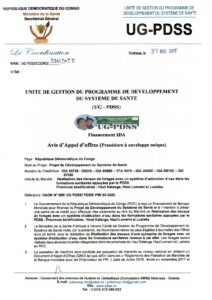 Réalisation des Travaux de forage avec un système d'adduction d'eau dans les formations sanitaires appuyées par le PDSS pour les Provinces du Haut Katanga, Haut Lomami et Lualaba