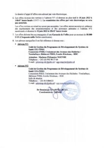 Fourniture de kits de tests rapides et d’antisérum pour les Hôpitaux de référence et les Centres Provinciaux de Transfusion Sanguine localisés dans les Divisions Provinciales de Santé (DPS) couvertes et appuyées par le PDSS