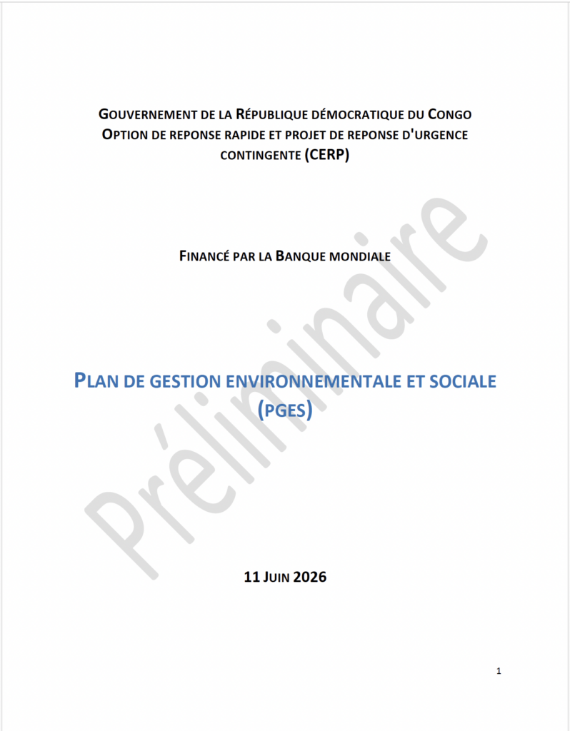 Plan de Gestion Environnementale et Sociale (PGES) - CERP RDC