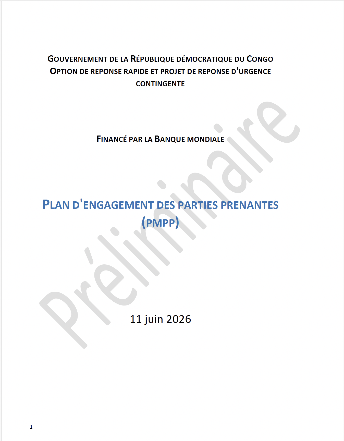 Plan d'Engagement des Parties Prenantes (PMPP) - CERP RDC